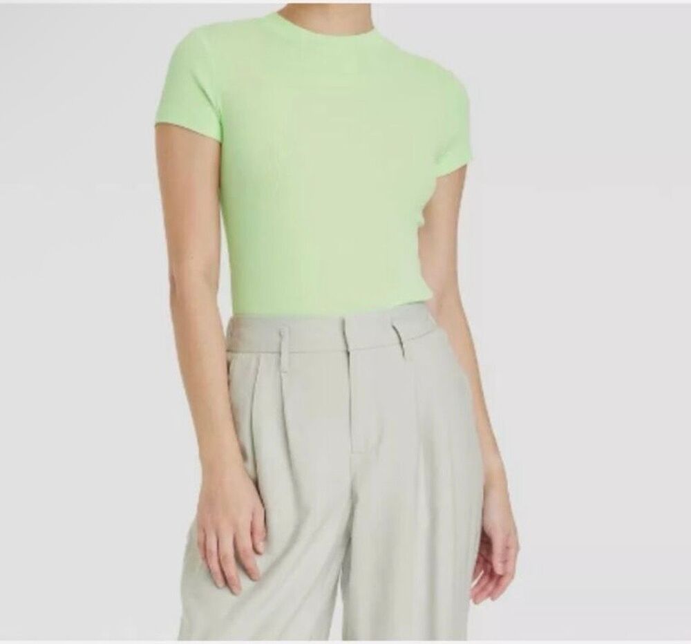 ✅ A New Day Light Green Ribbed Short Sleeve Tee Size Large New